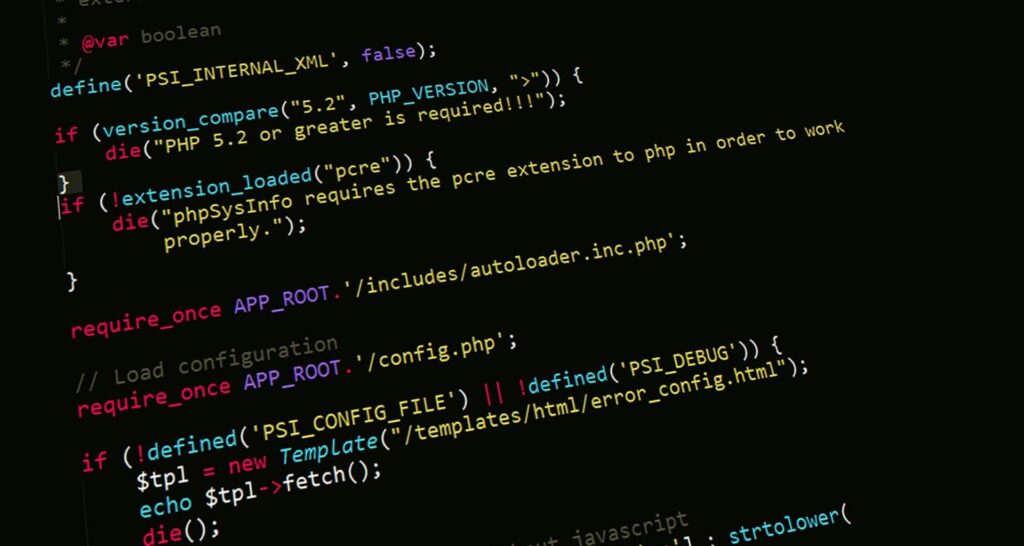 PHP code snippet illustrating key programming concepts such as version checks, extension loading, and configuration management, symbolizing the technical foundations that power advanced AI systems like machine learning and deep learning